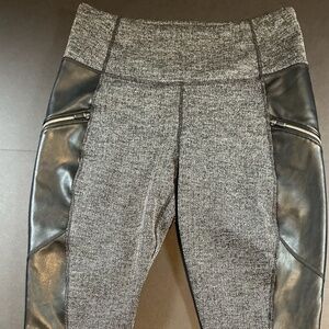 Athleta Delancey Moto Tight Leggings Gray Herringbone Faux Leather Size M Style